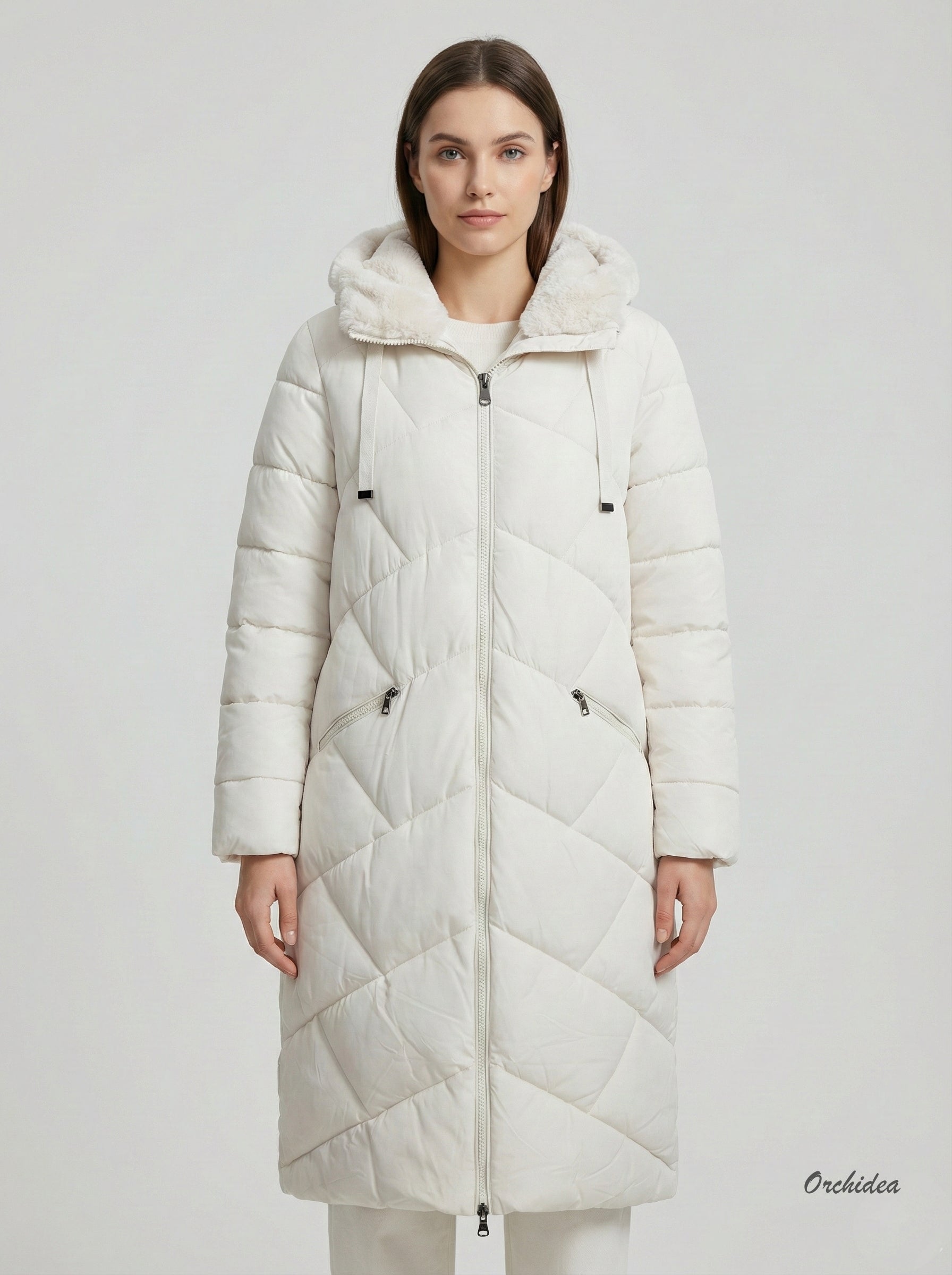 Dlouhý zimní kabát s kožíškem