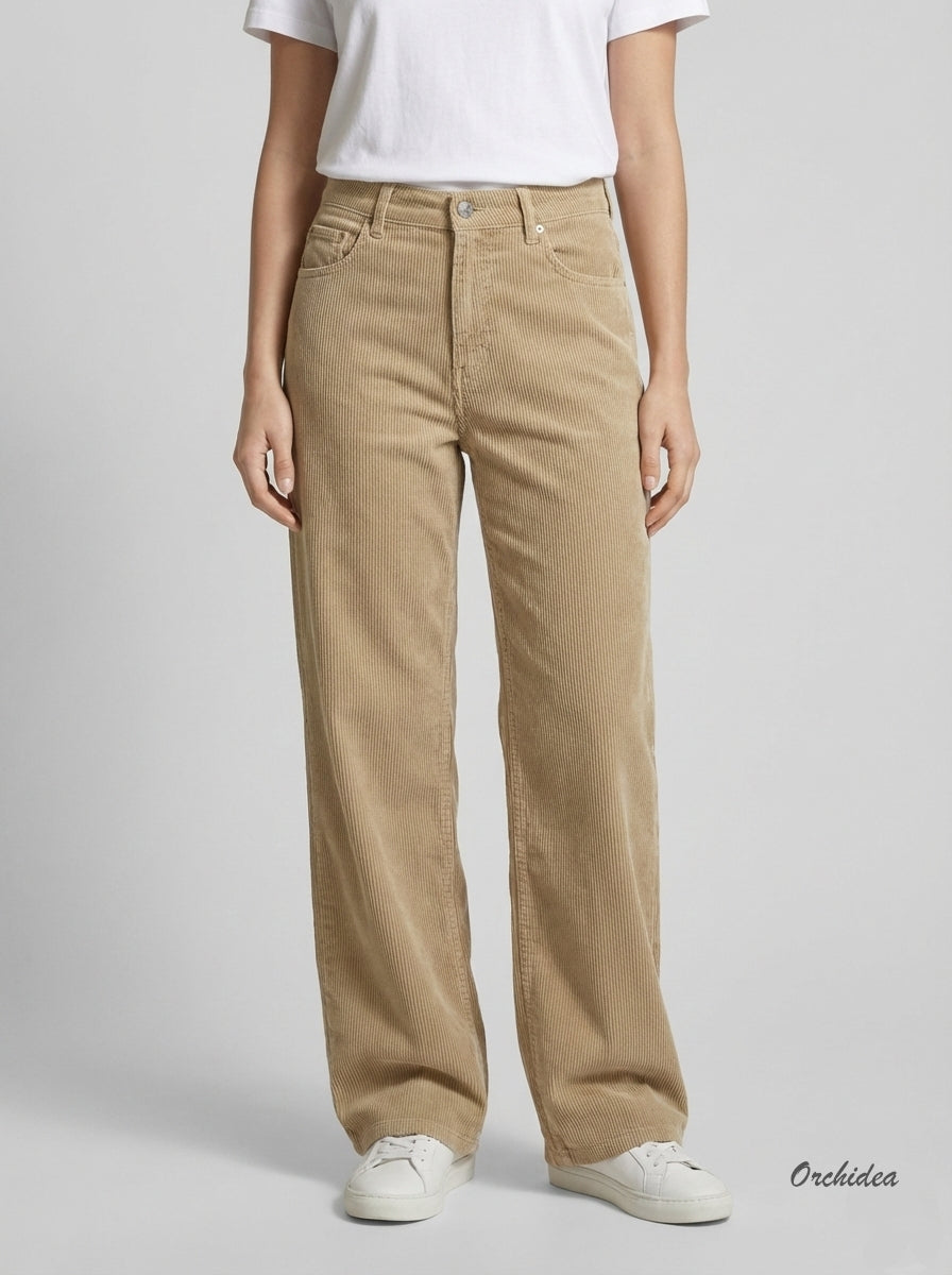 Krémové manšestrové kalhoty