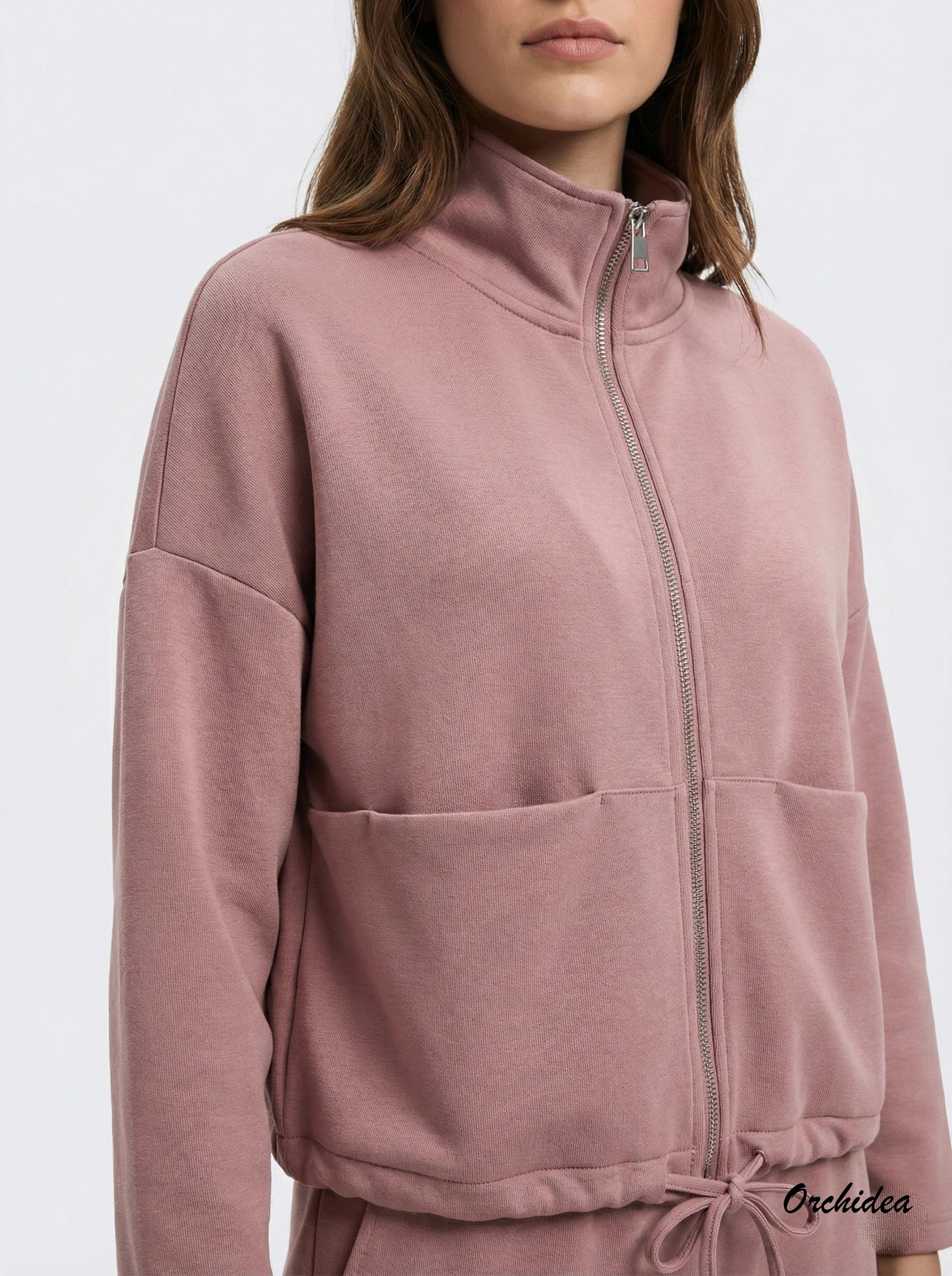 Růžová rozepínací mikina se stojáčkem