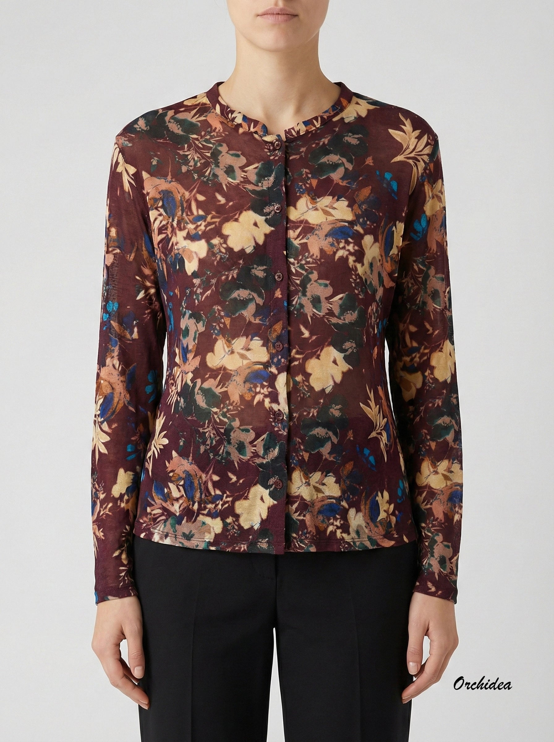 Vínová košile florálním motivem