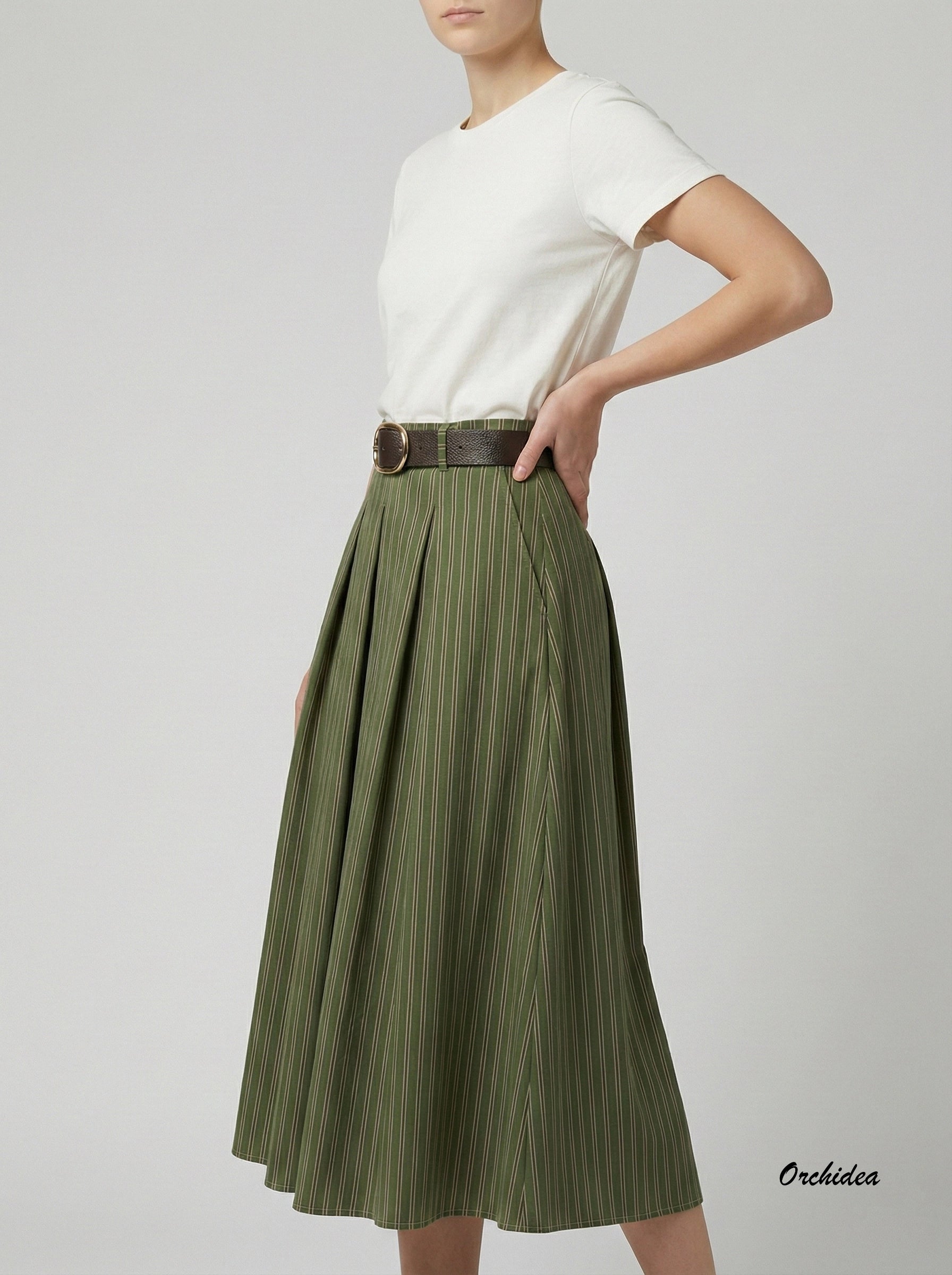 Plisovaná midi sukně s jemným proužkem