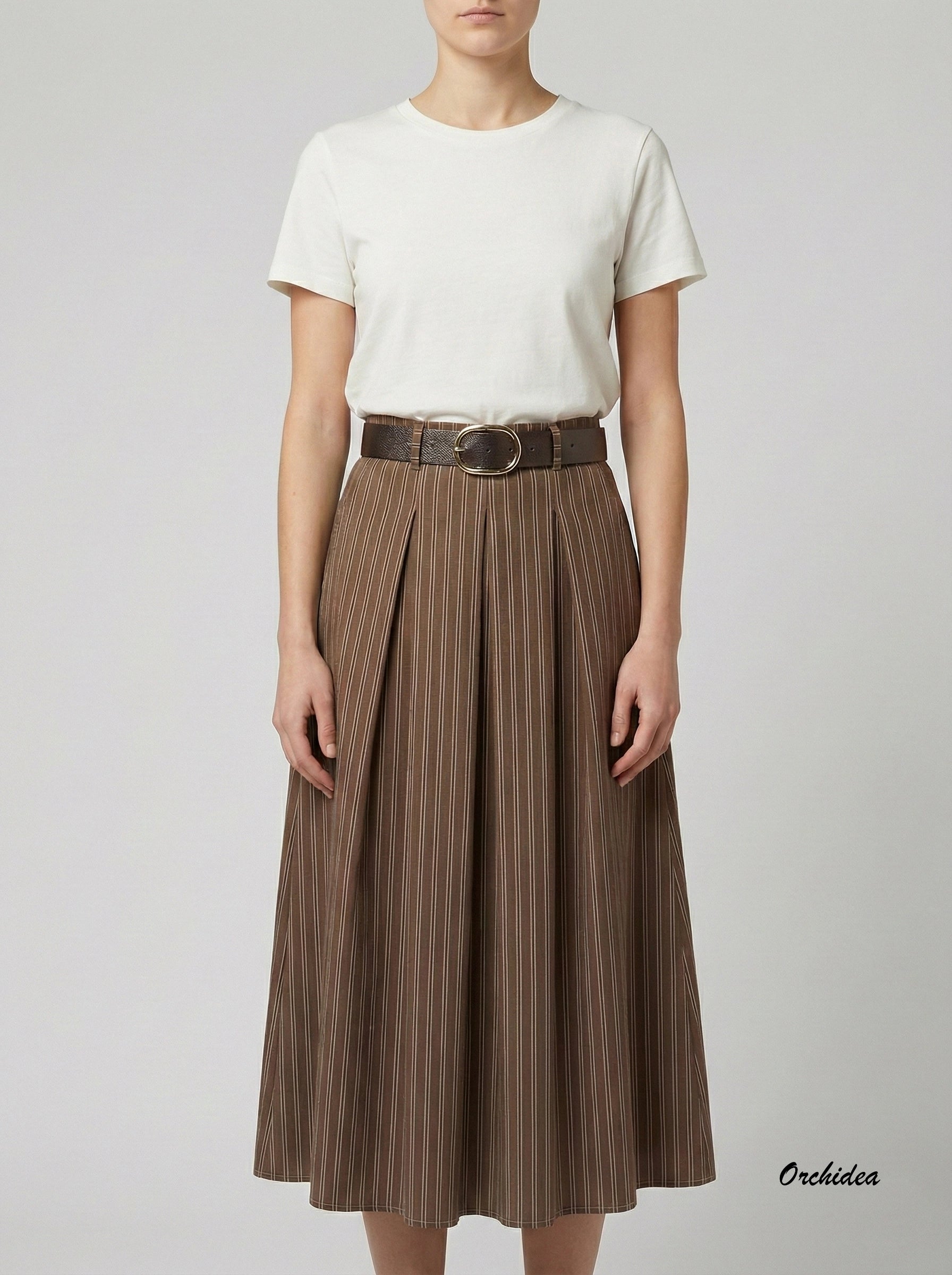 Plisovaná midi sukně s jemným proužkem