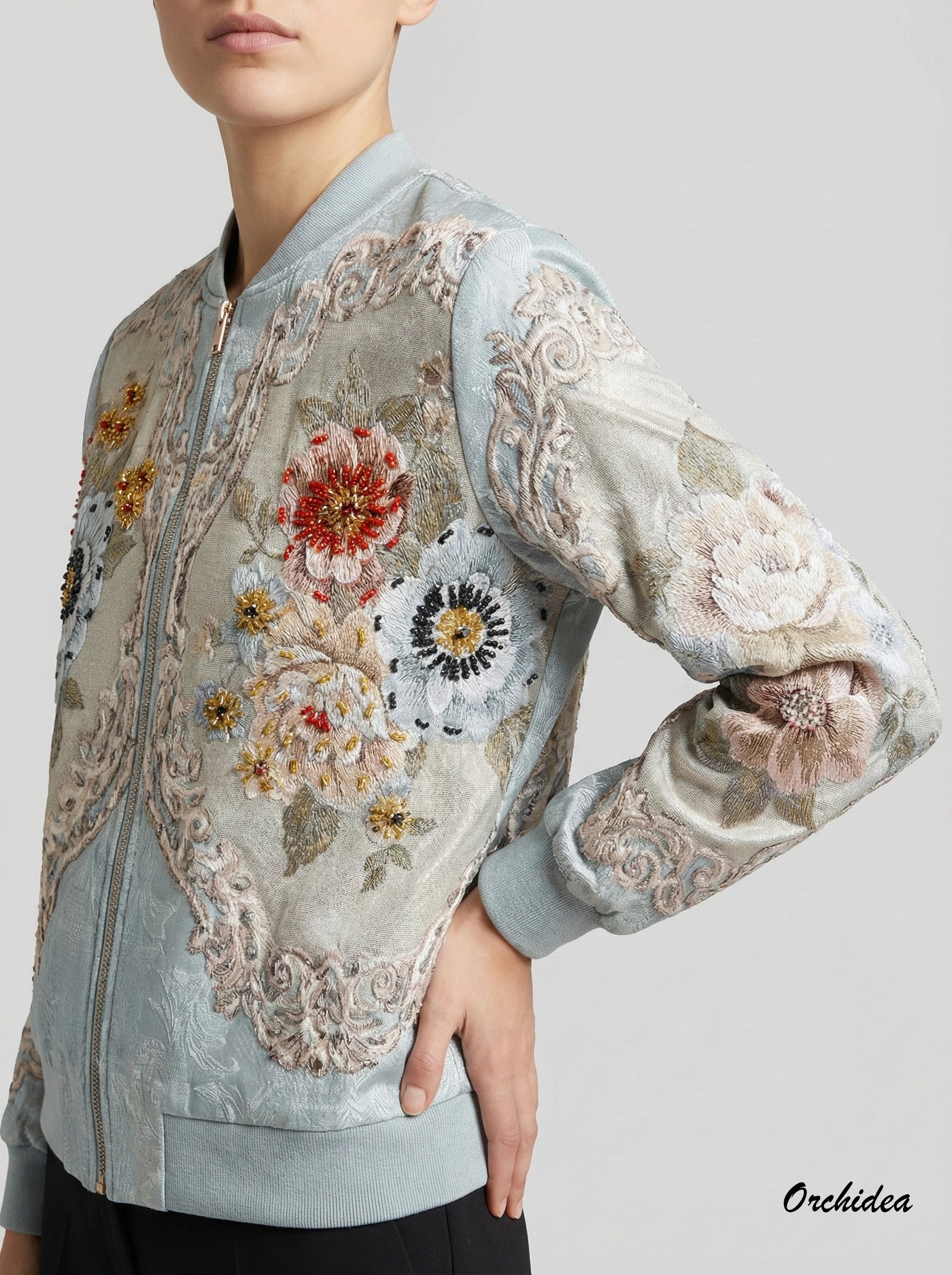 Bomber s ornamentálním vzorem – Ledově modrá