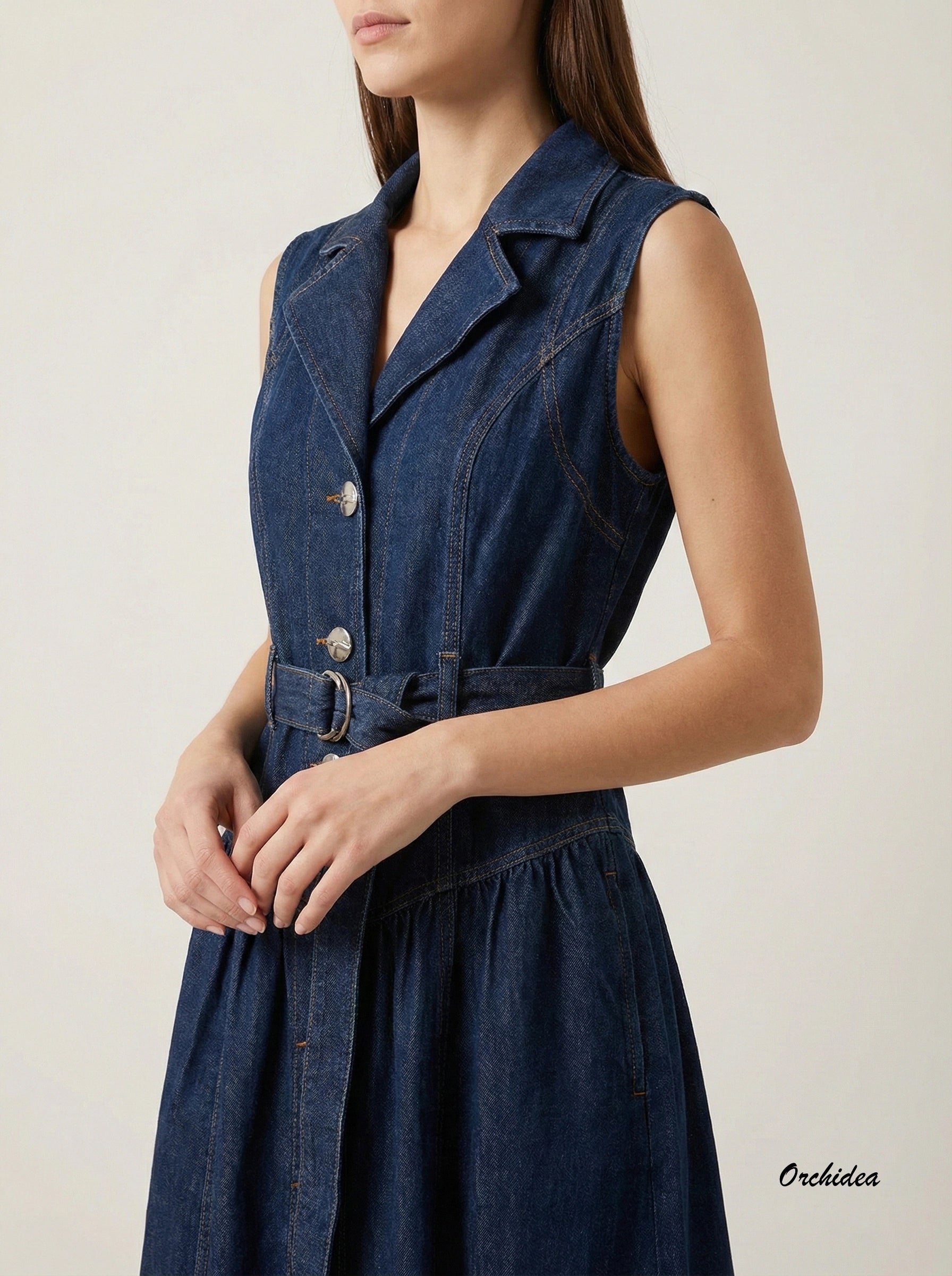 Denimové midi šaty s páskem