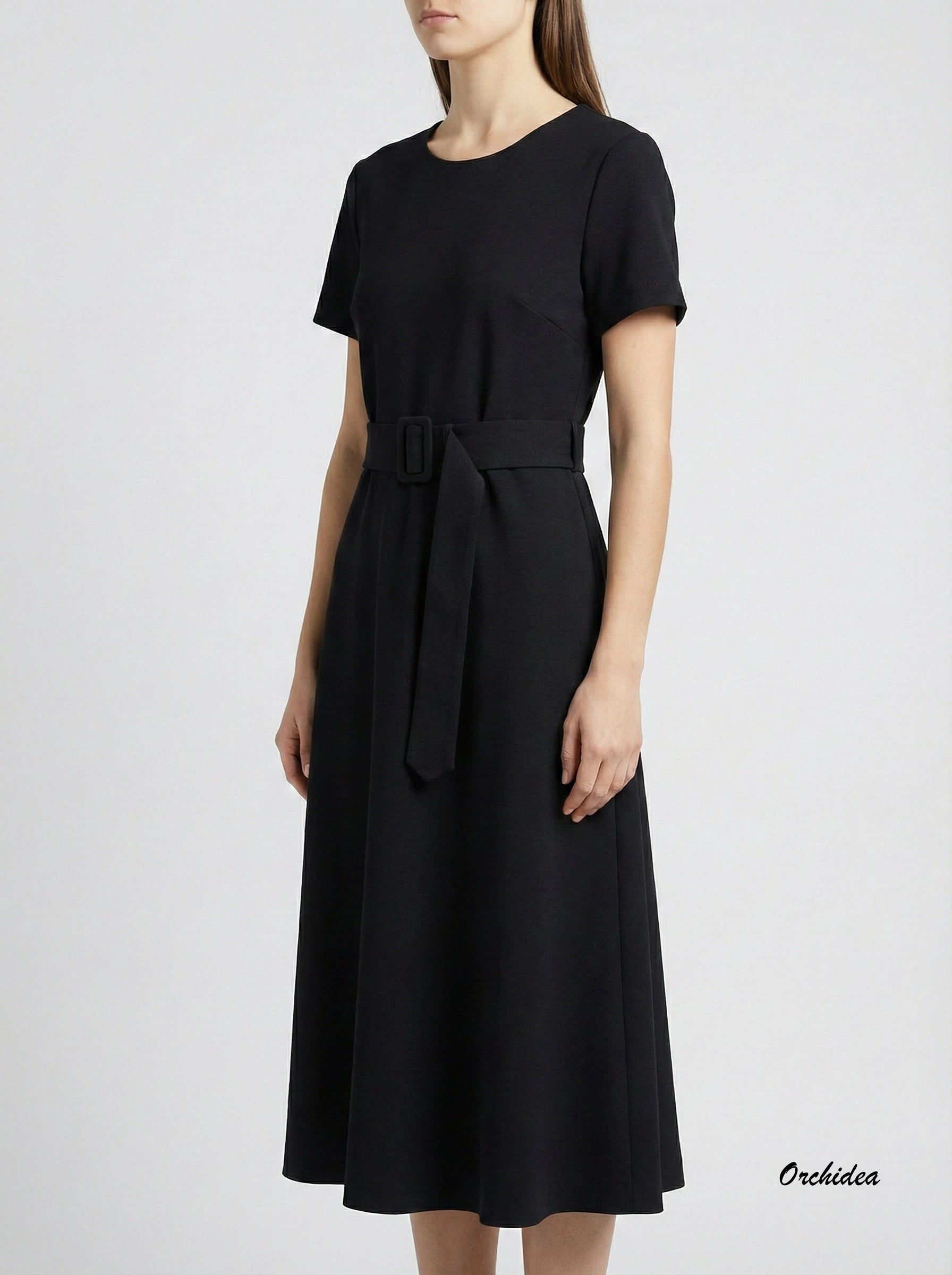 Elegantní midi šaty s páskem – Černá, Béžová a Nebeská modrá