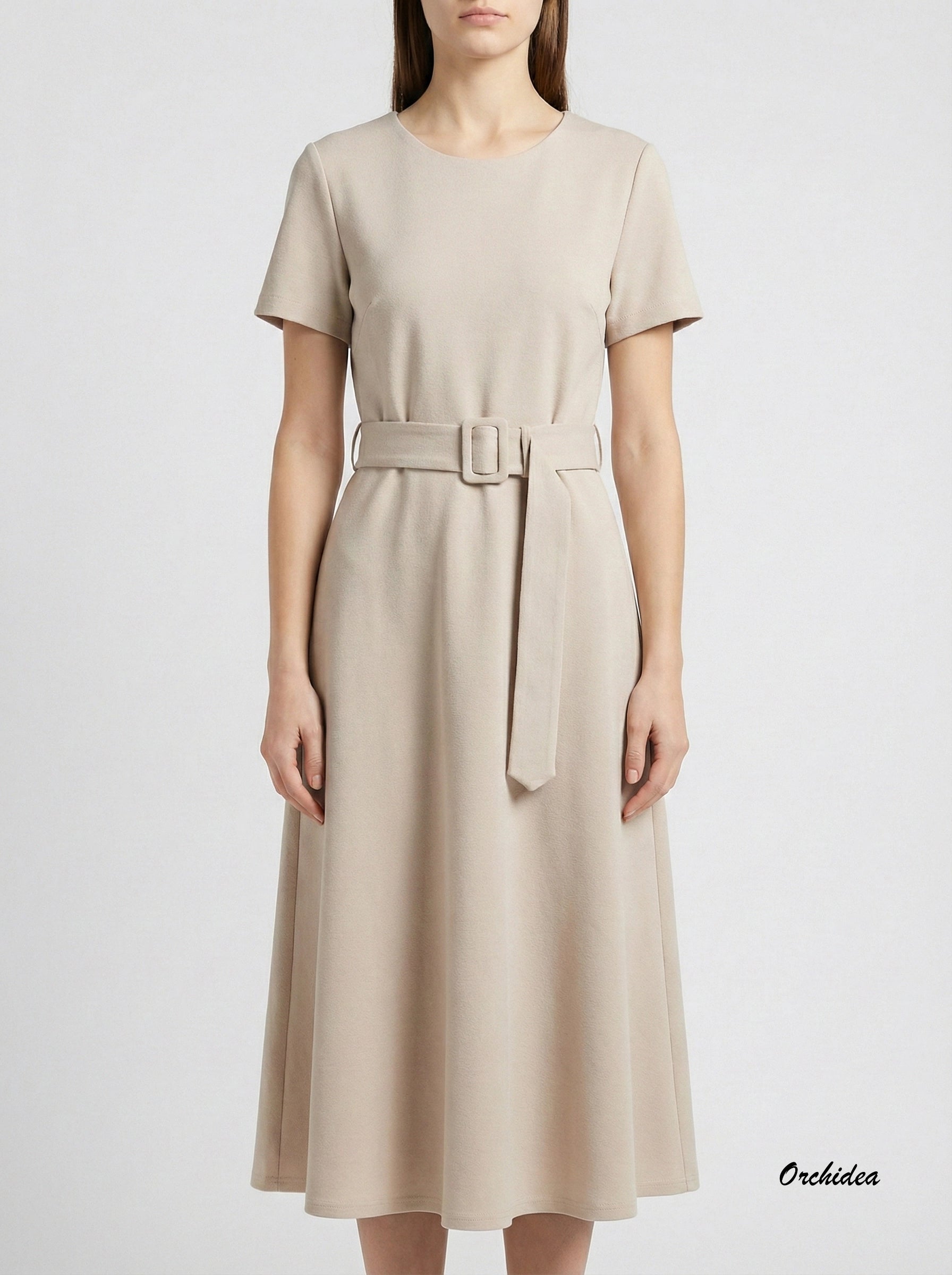 Elegantní midi šaty s páskem – Černá, Béžová a Nebeská modrá