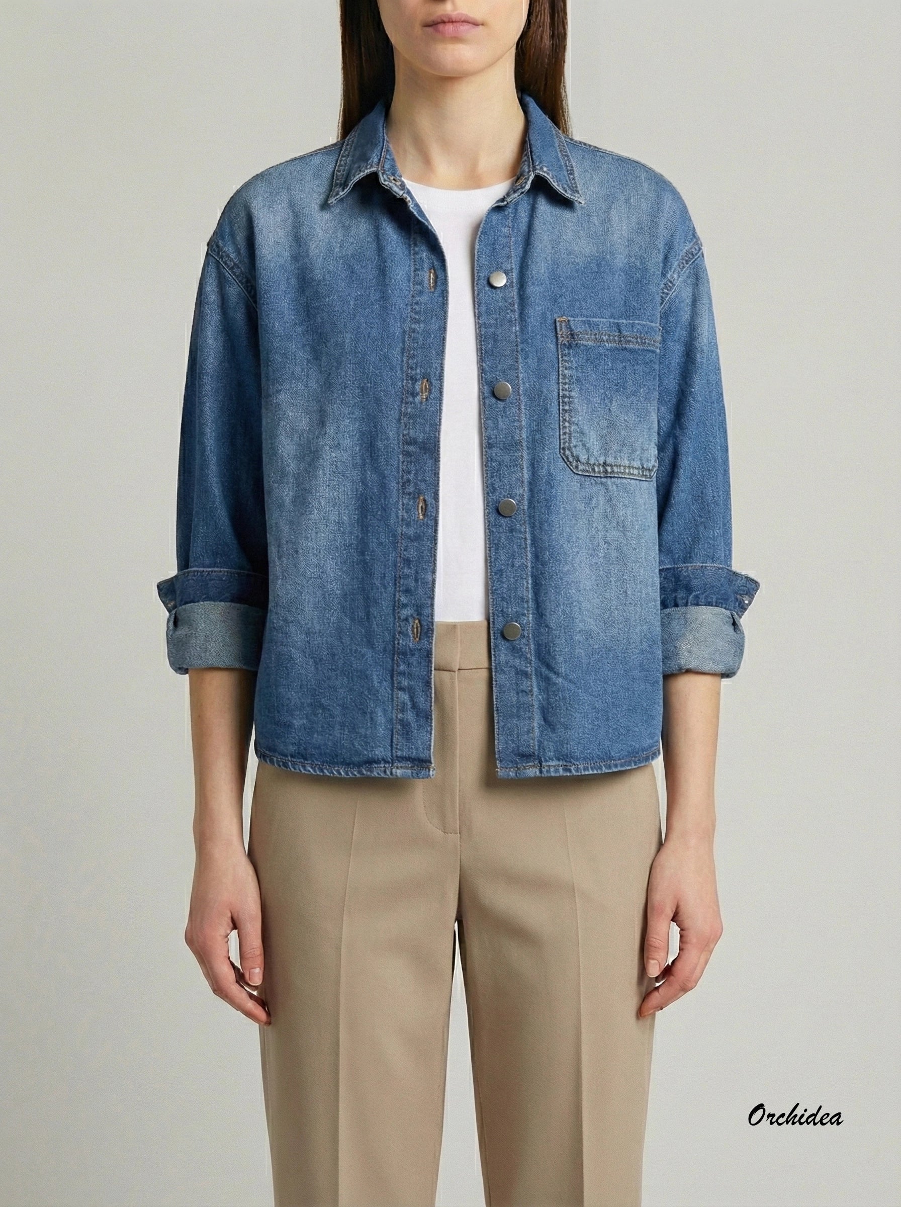 Denimová „shacket“ košile s náprsní kapsou