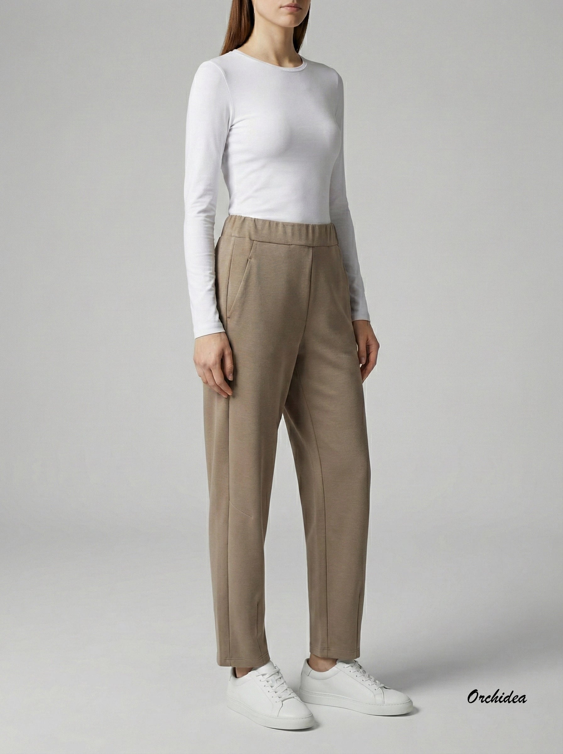 Kalhoty s pružným pasem béžové