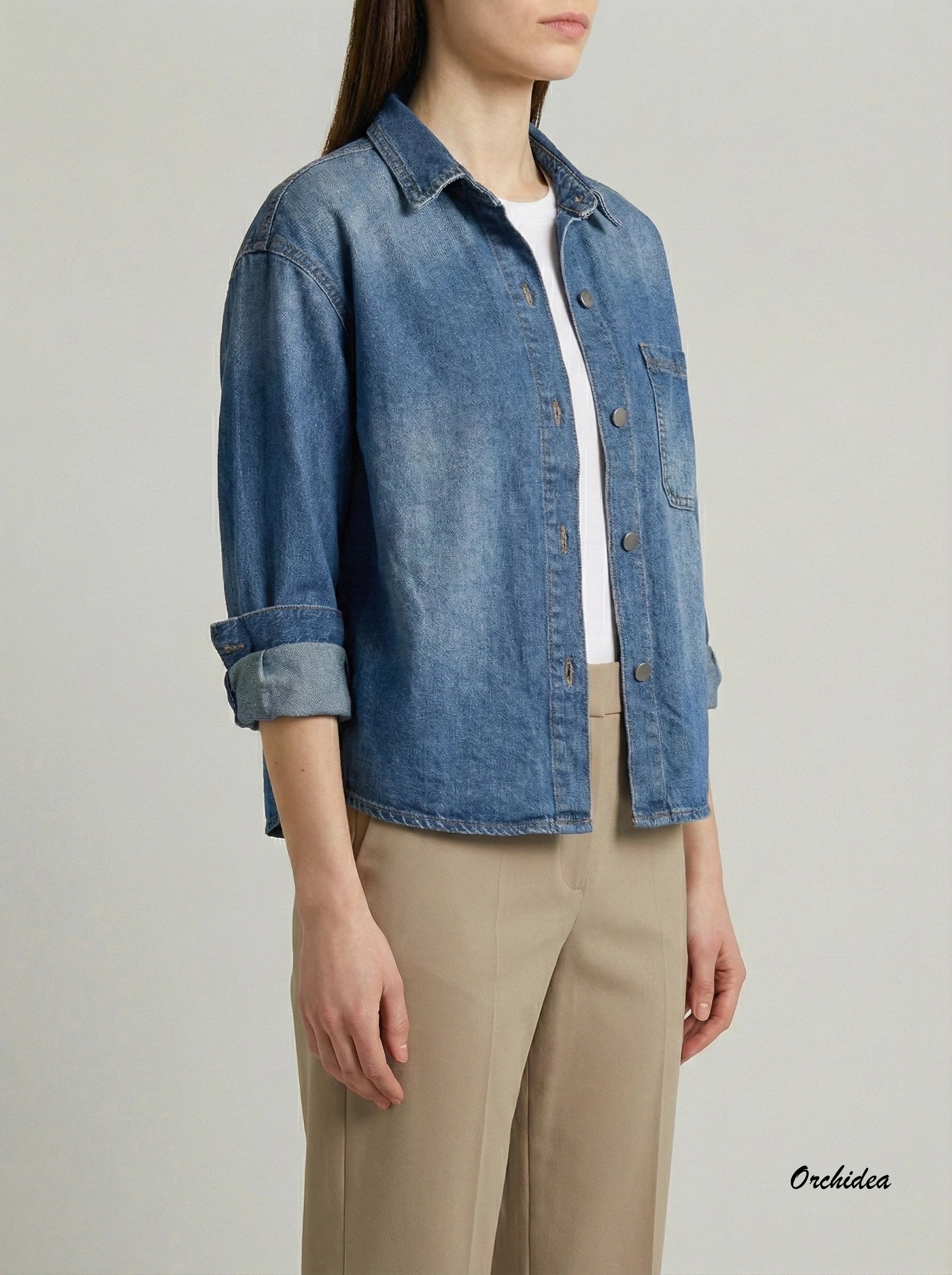 Denimová „shacket“ košile s náprsní kapsou