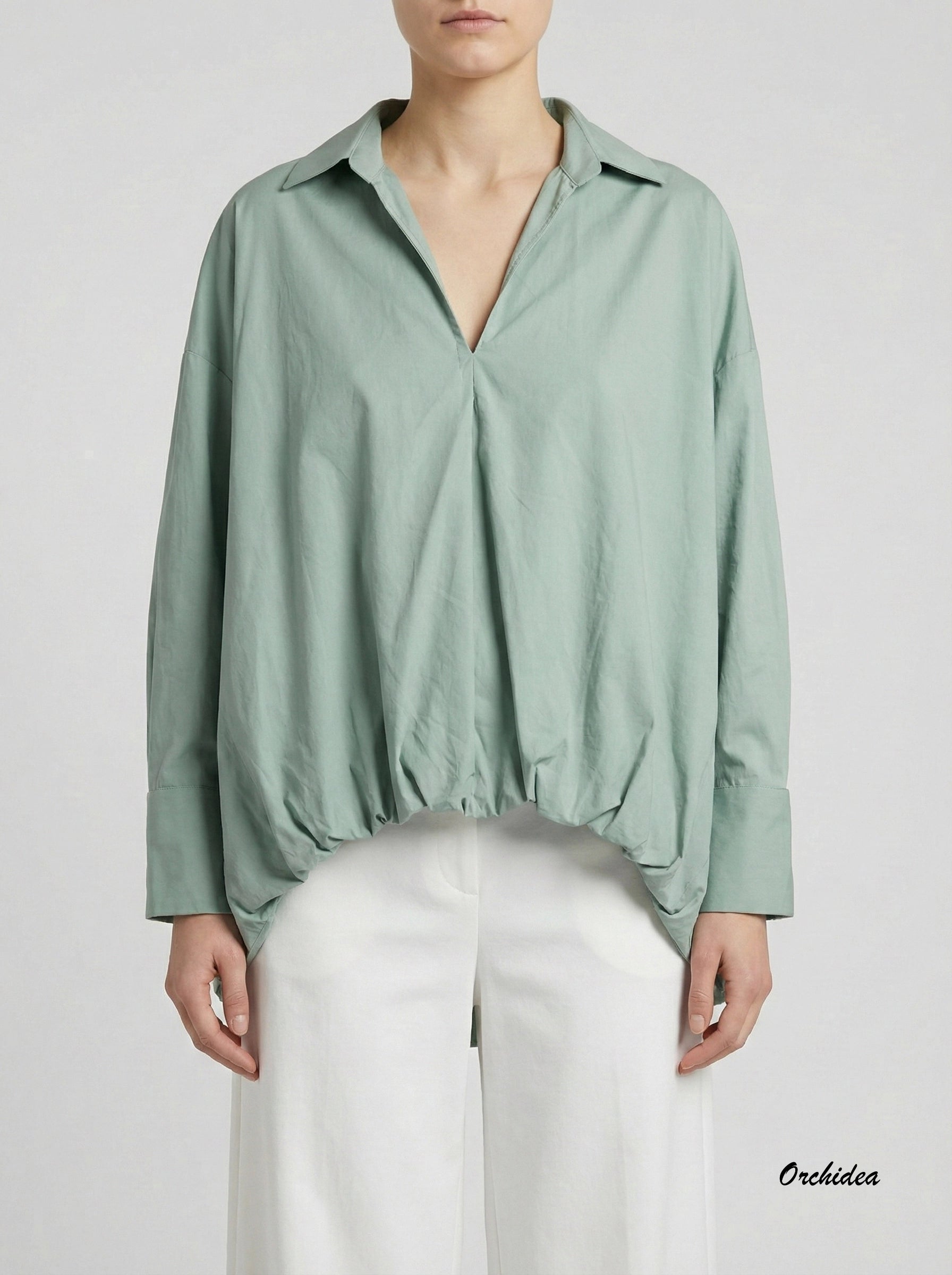 Oversized košilová halenka s balonový lemem – Mint