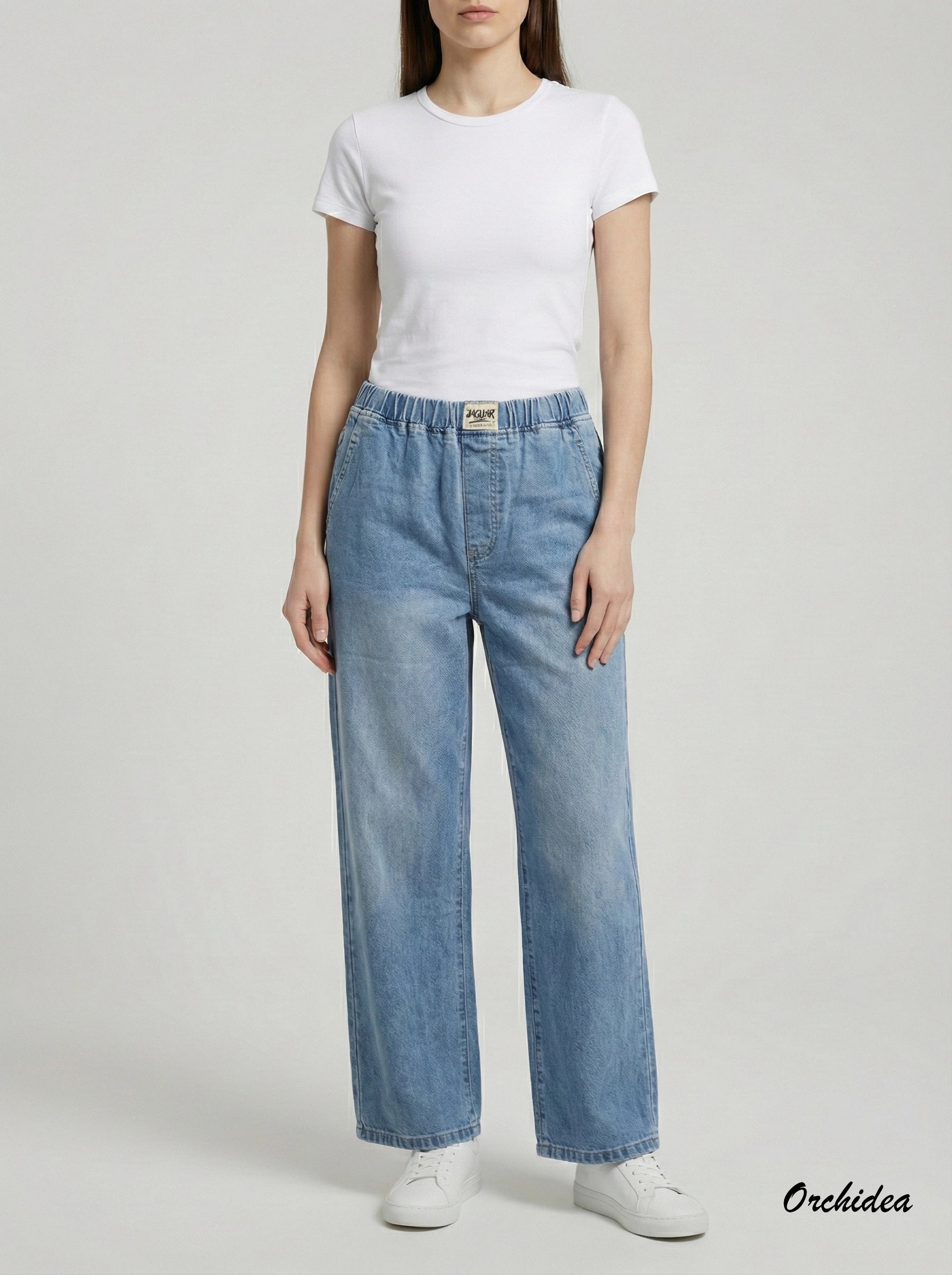 Světle modré džíny s pružným pasem