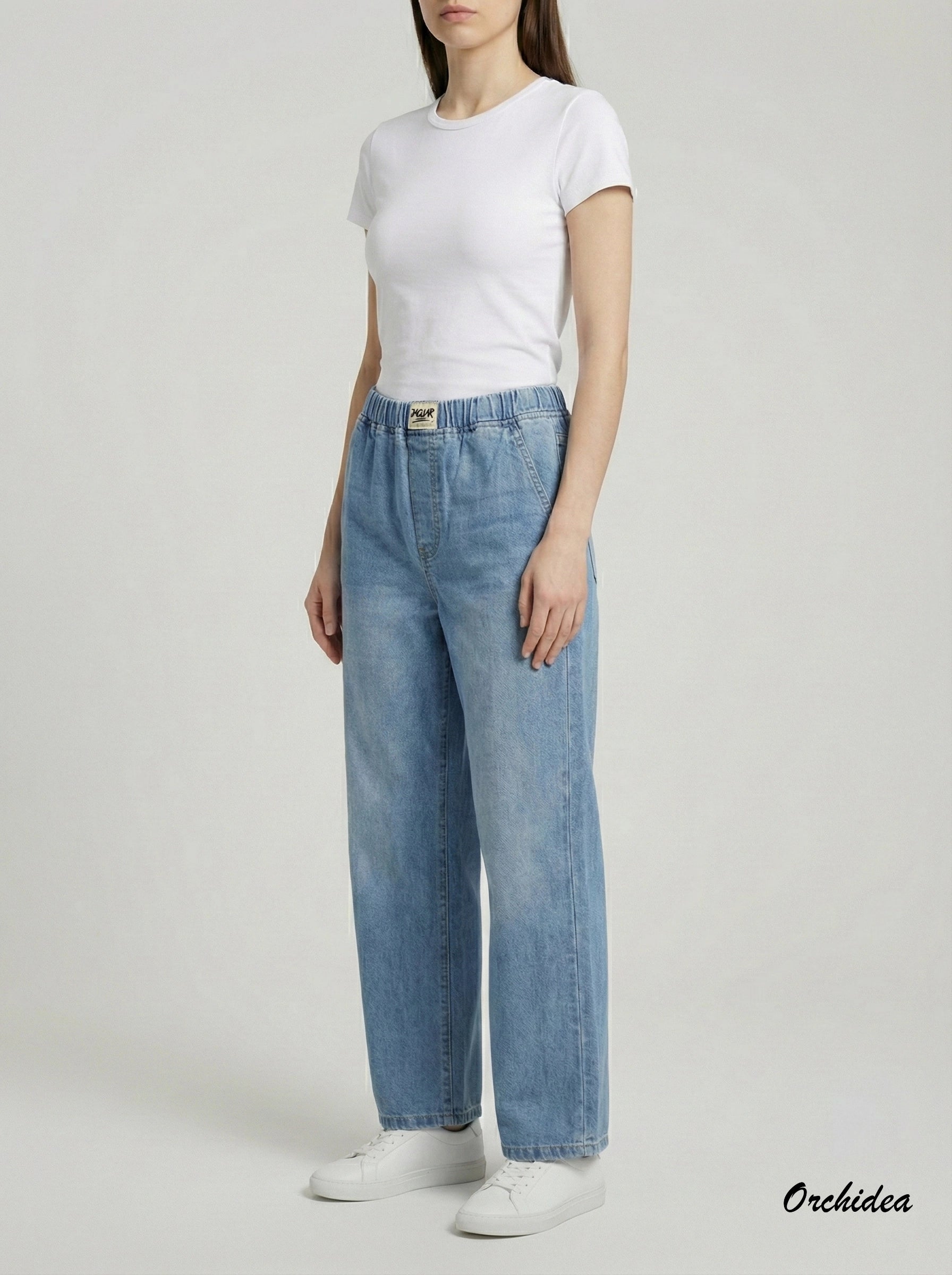 Světle modré džíny s pružným pasem