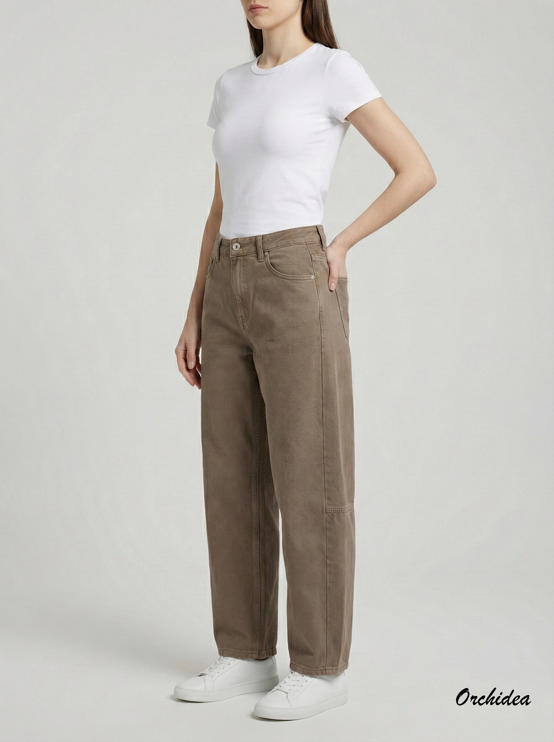 Hnědé strukturované kalhoty „Barrel“ střihu