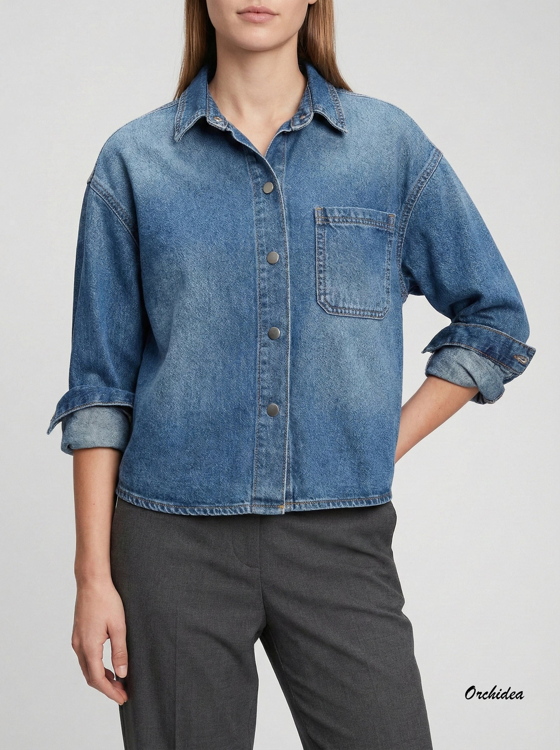 Denimová „shacket“ košile s náprsní kapsou