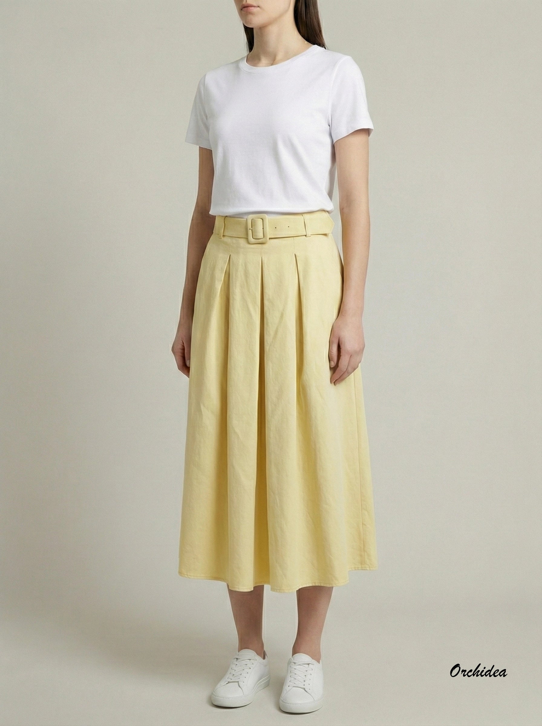 Sukně s páskem z imitace kůže béžová