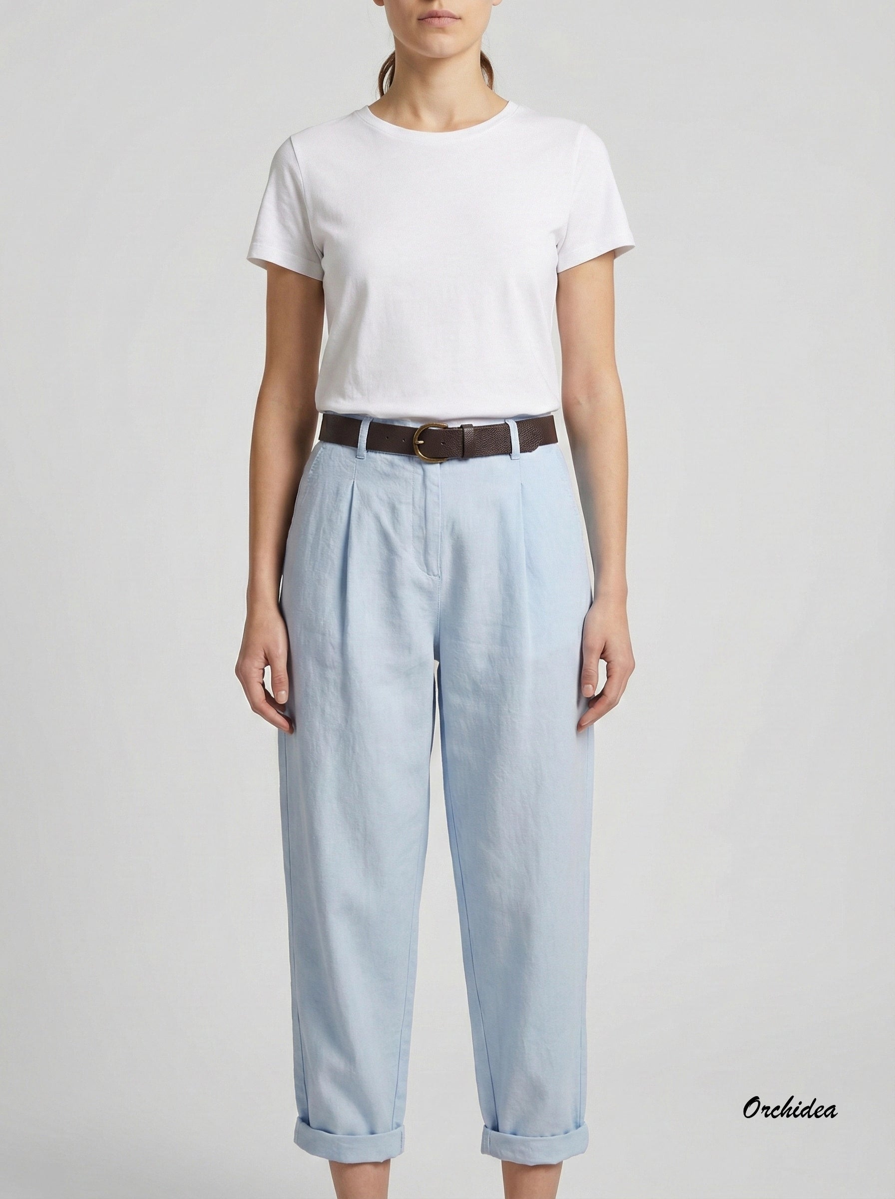 Ležérní kalhoty s pukly a páskem modré