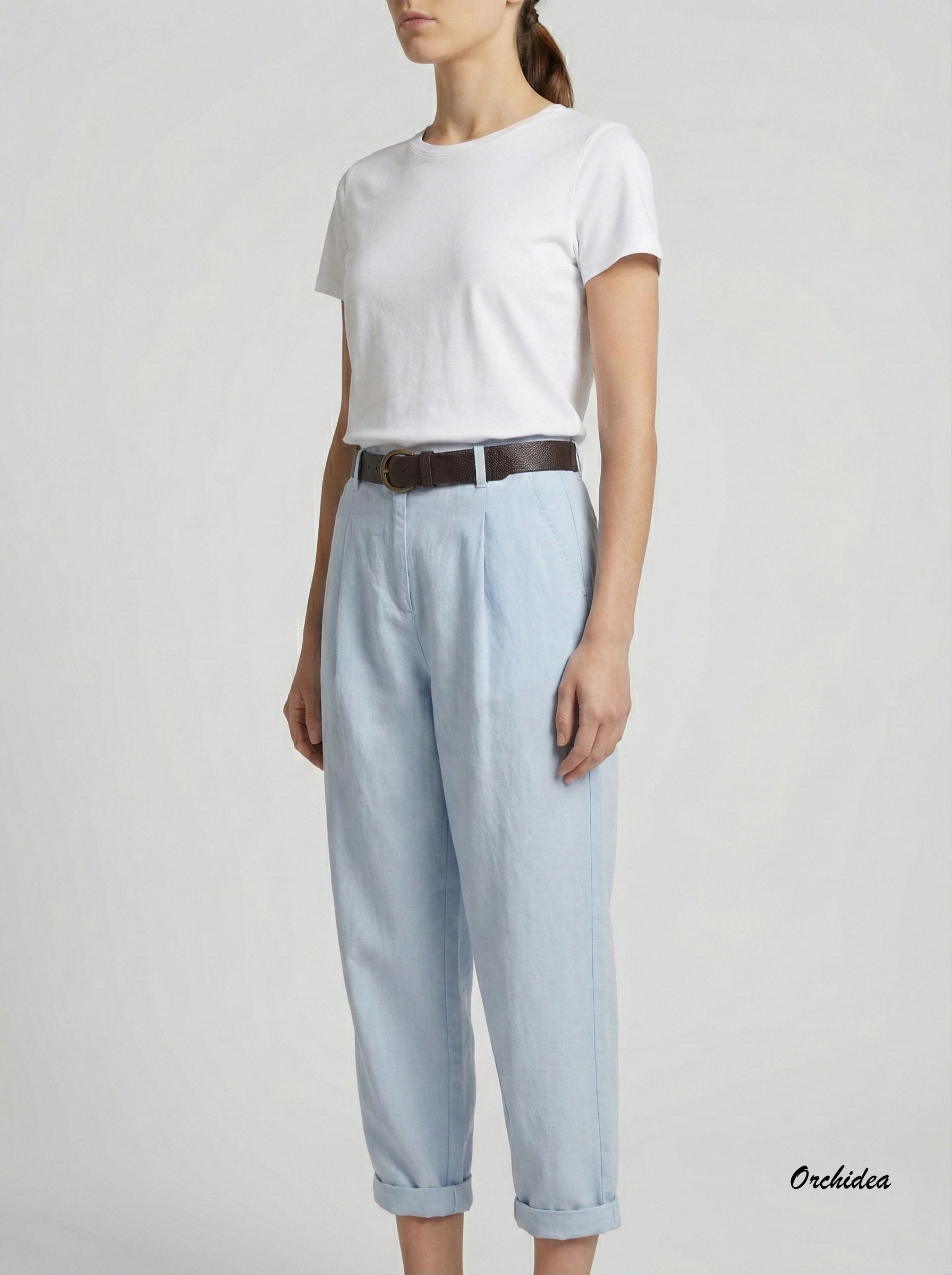 Ležérní kalhoty s pukly a páskem modré