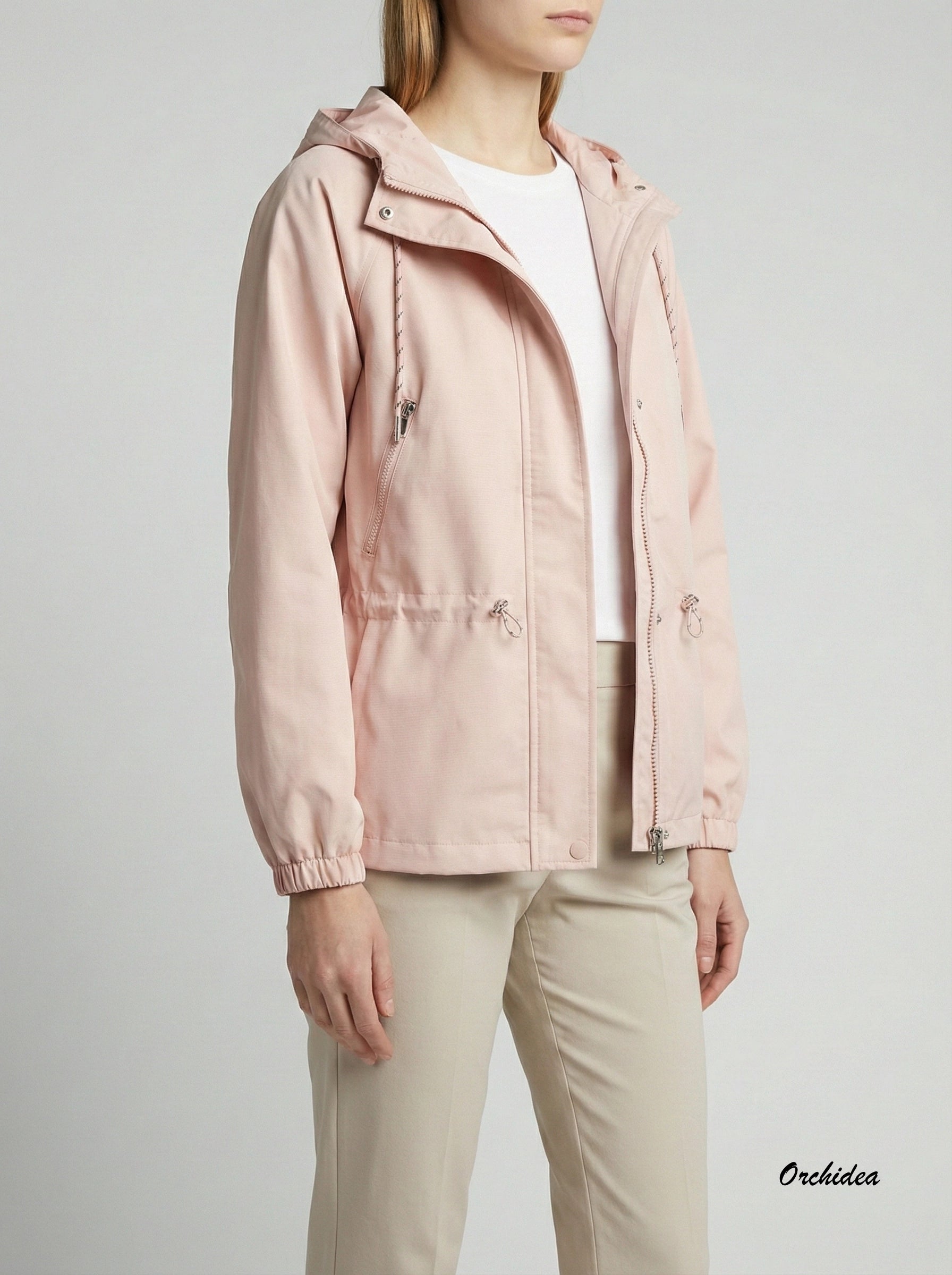 Lehká jarní parka s kapucí a stahováním