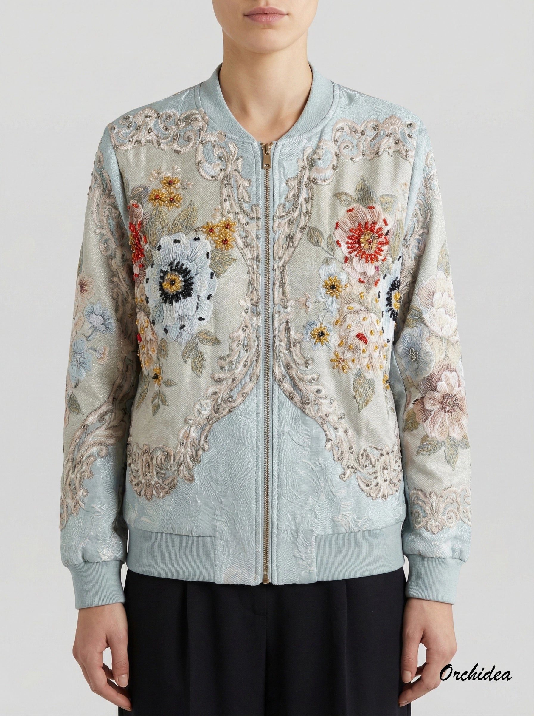 Bomber s ornamentálním vzorem – Ledově modrá