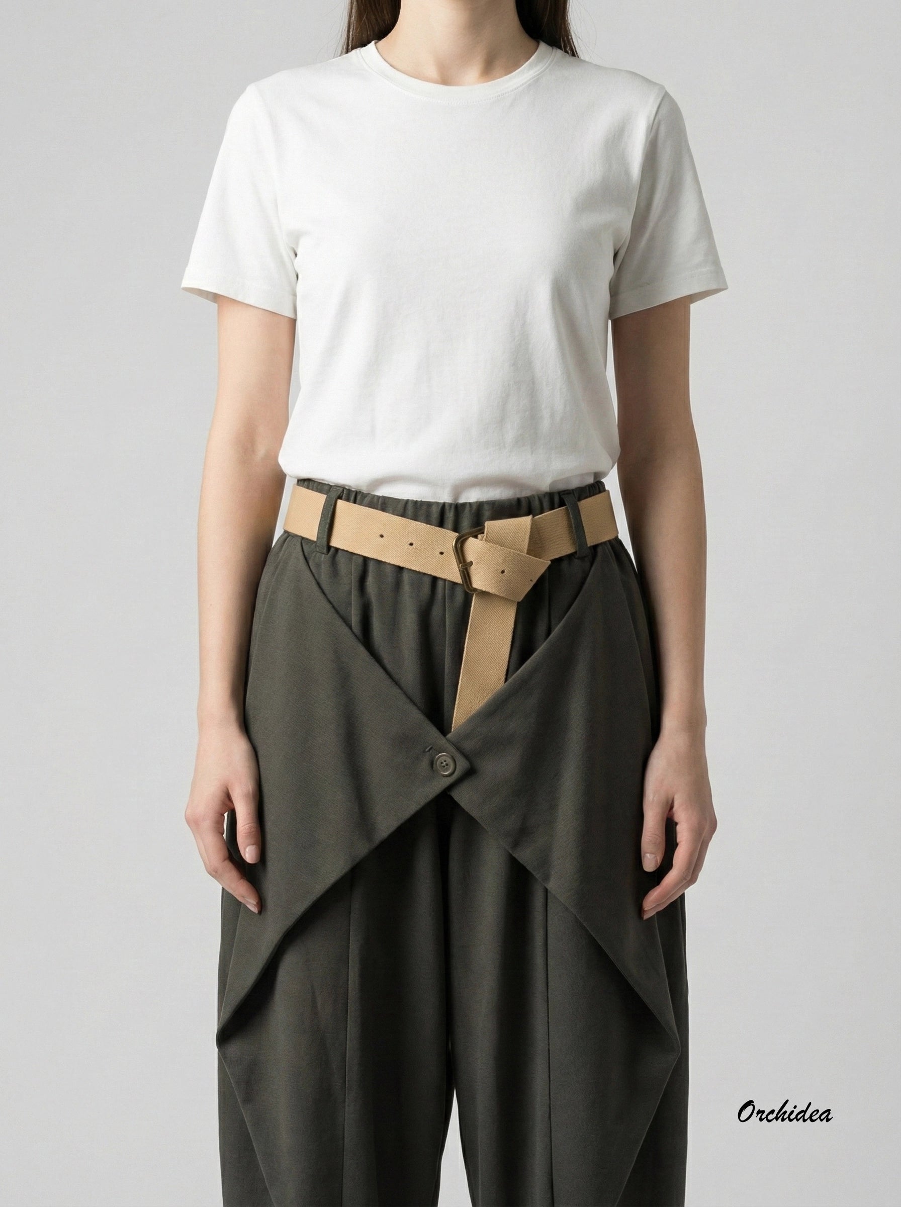 Designové kalhoty s originálním překřížením a páskem