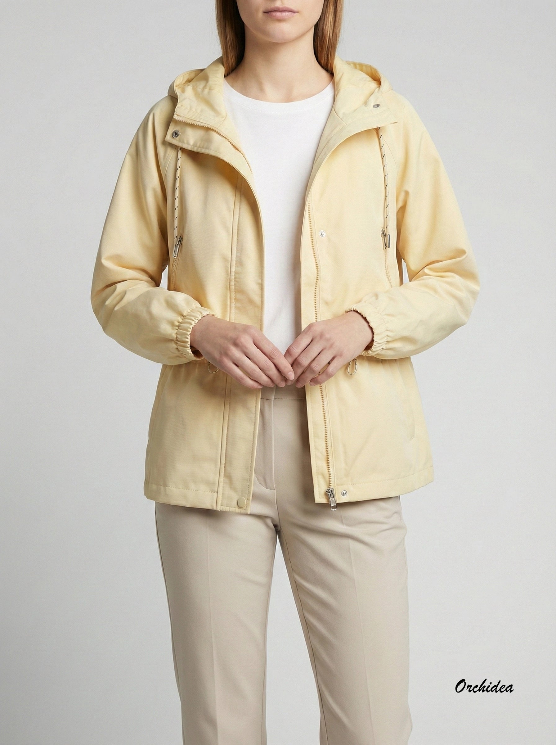 Lehká jarní parka s kapucí a stahováním