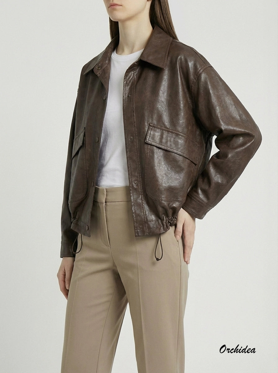 Hnědá bunda z ekokůže