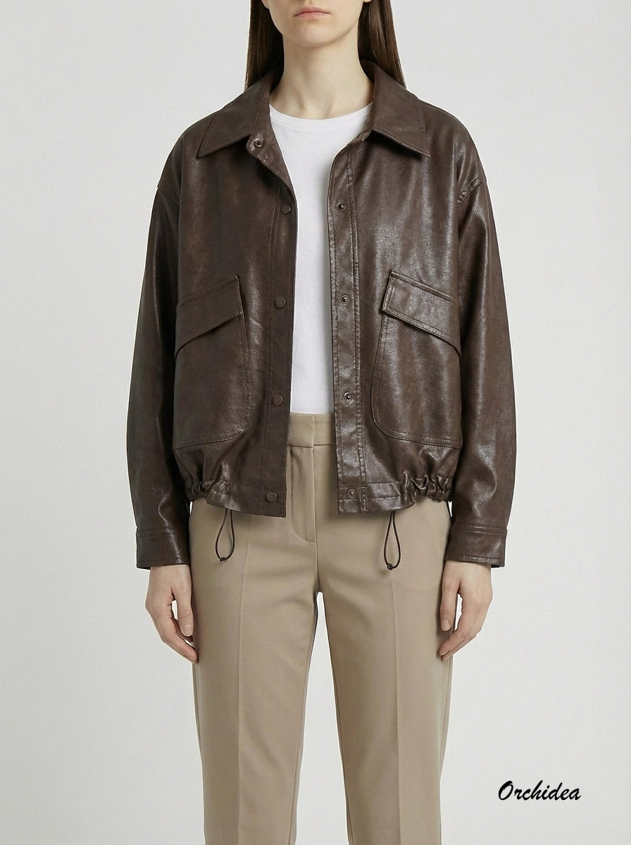 Hnědá bunda z ekokůže