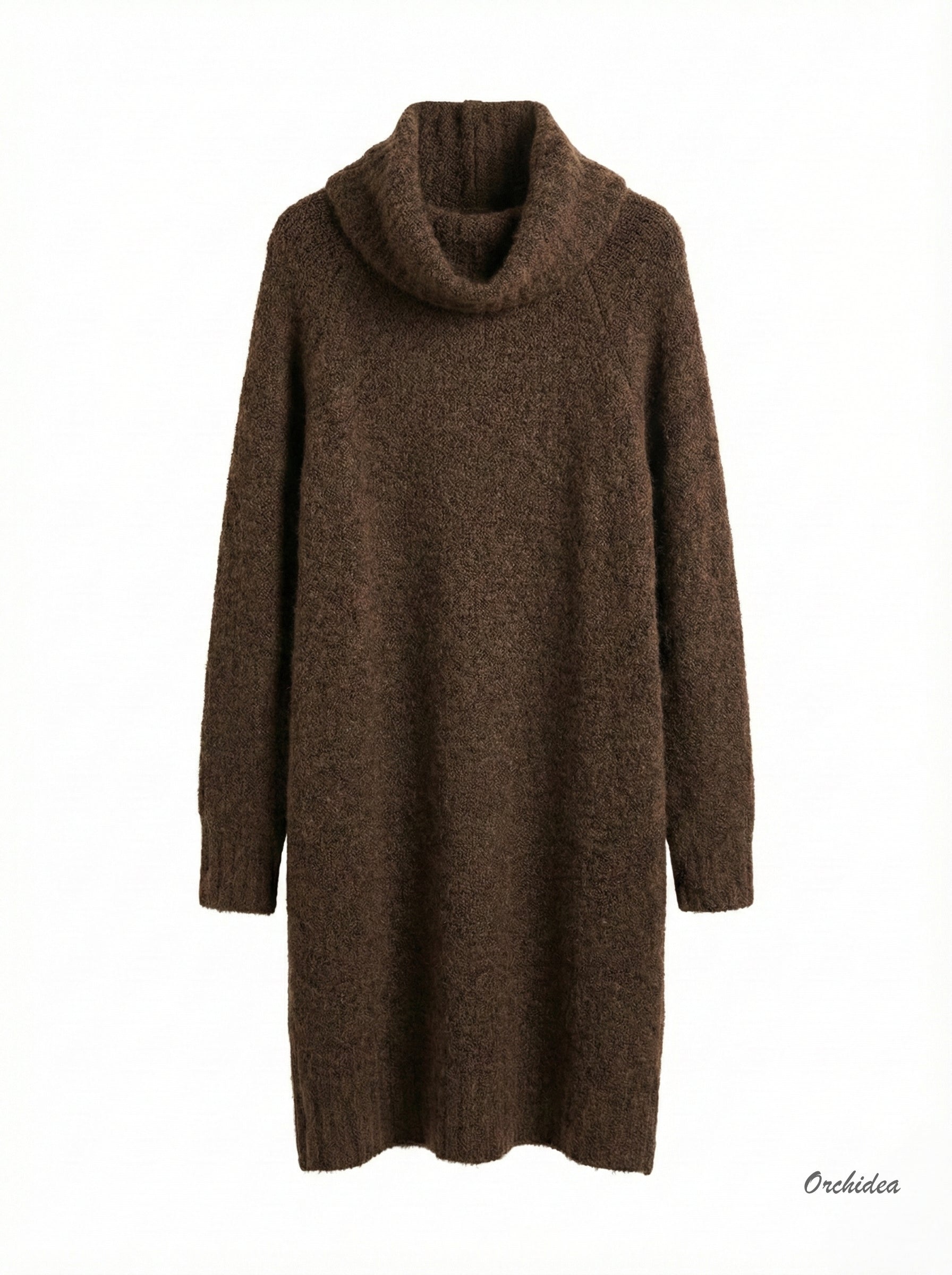 Dlouhý hnědý svetr s rolákem