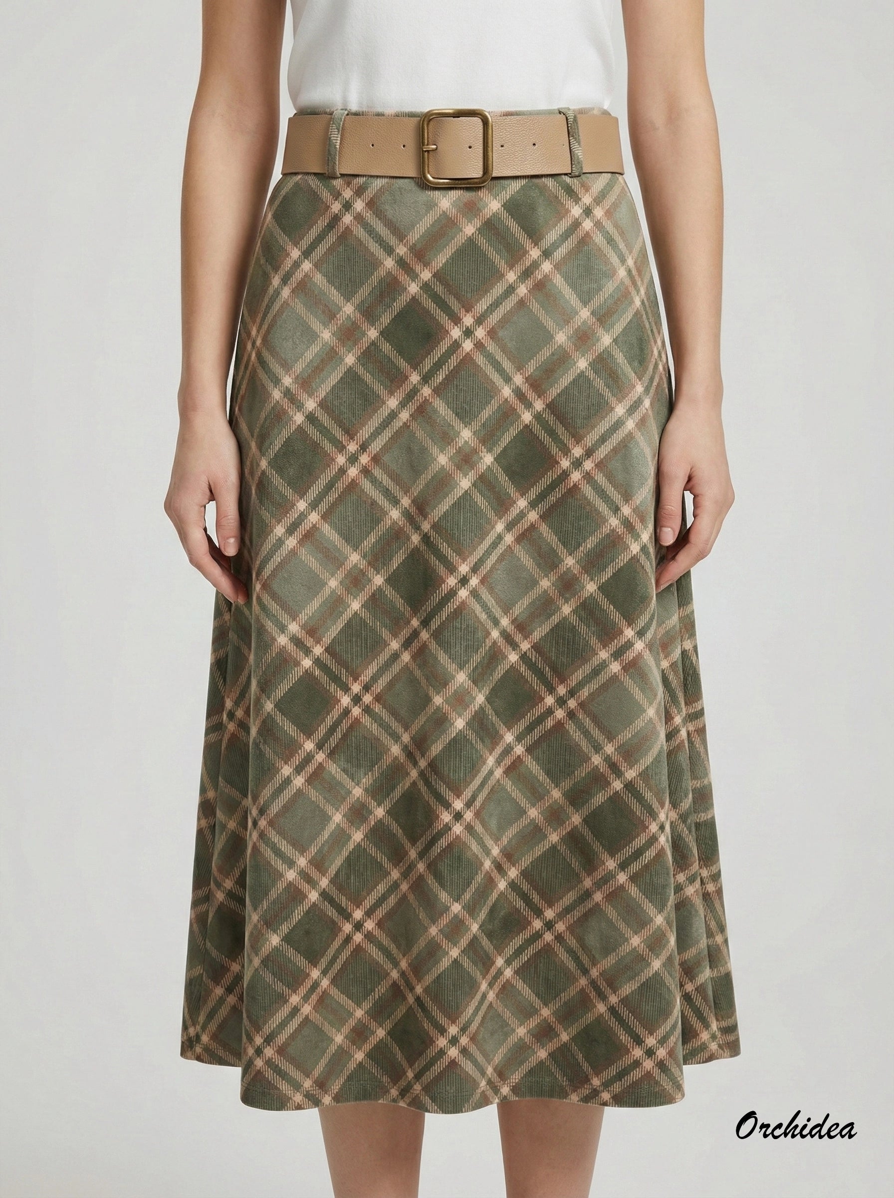 Žlutá károvaná sukně s páskem